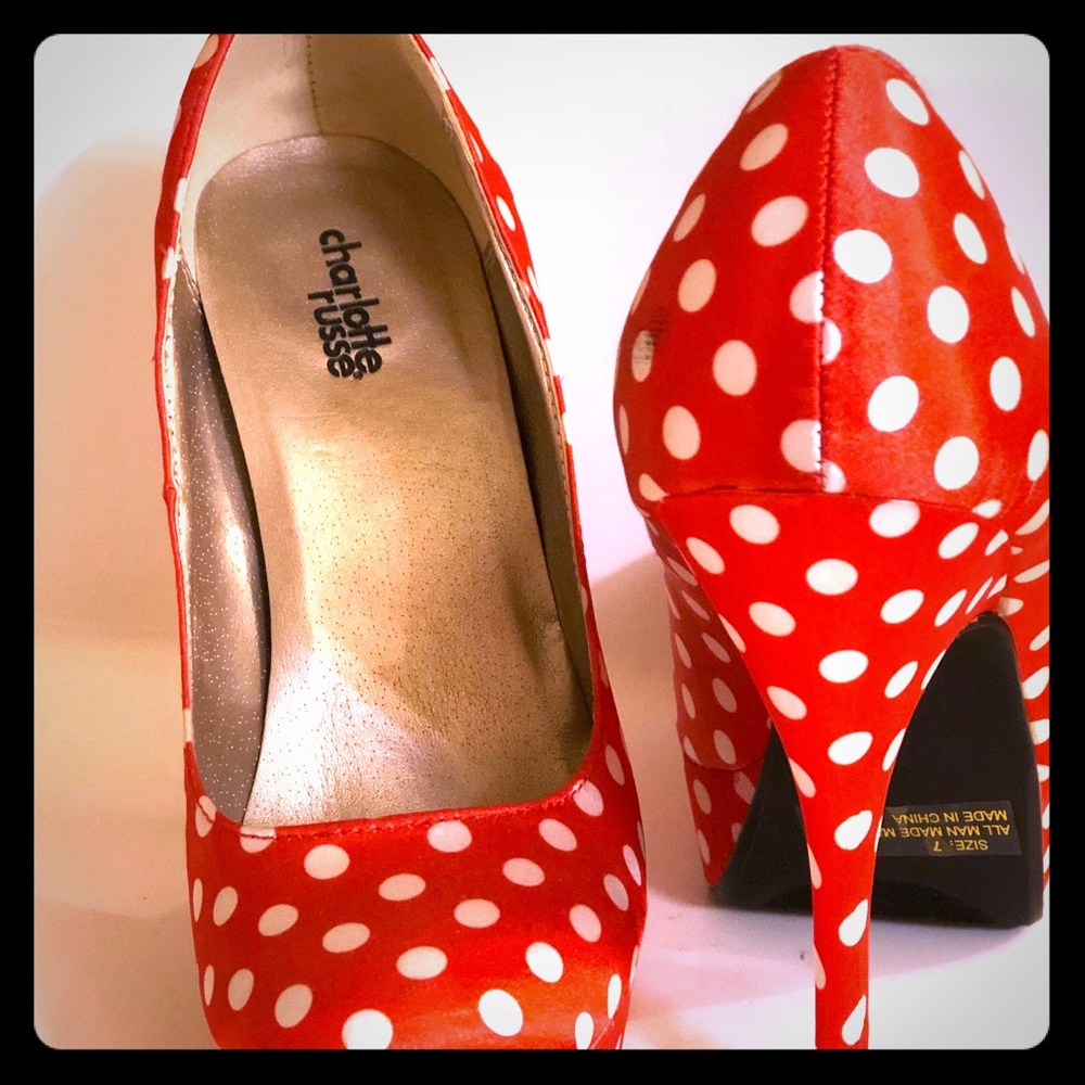 Beautiful red and white polka dots high heels